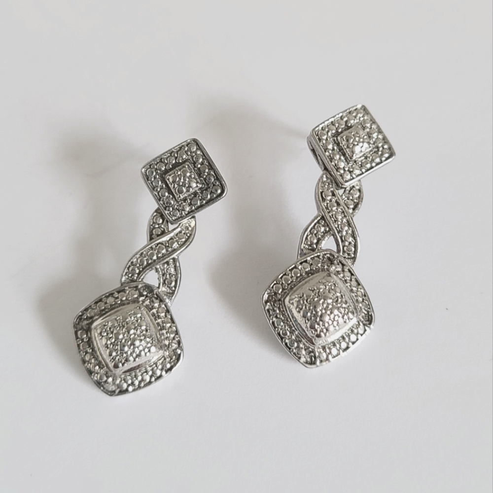 Vintage Boho Sterling Silver Chunky Celtic Dazzling Drop Earrings 1950's